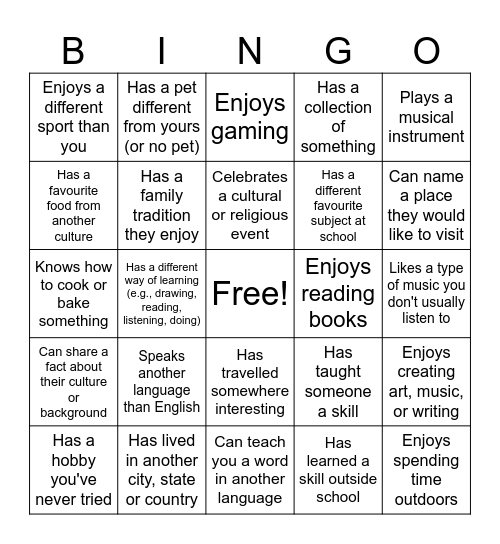 Diversity Bingo Card