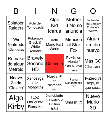 Nintendo Direct June 26 Bingo Card