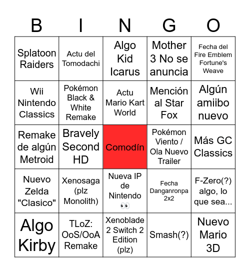 Nintendo Direct June 26 Bingo Card