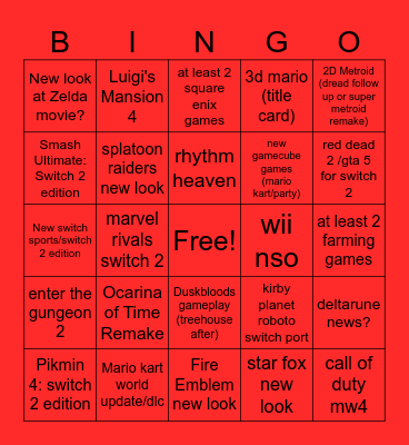 Jun 2026 Nintendo Direct Bingo Card