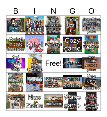 Nintendo Direct Bingo Card