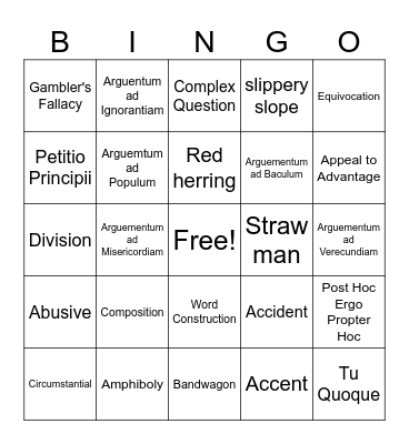 Logical Fallacy Bingo Card