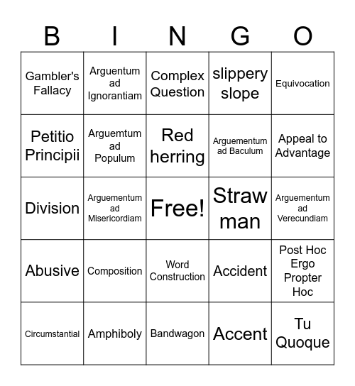 Logical Fallacy Bingo Card