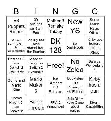 Untitled Bingo Card