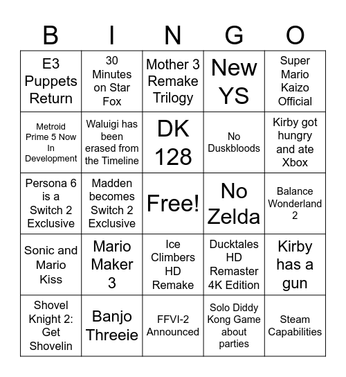 Untitled Bingo Card