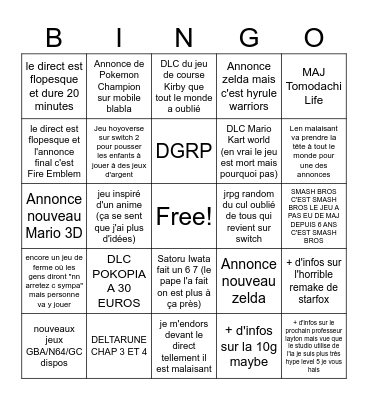 NINTENDO DIRECT Bingo Card