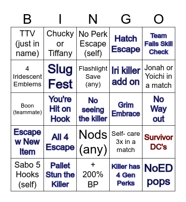 DbD Bingo Card
