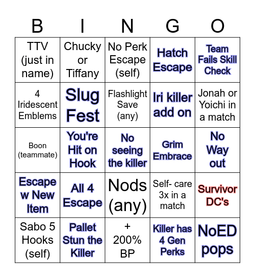 DbD Bingo Card