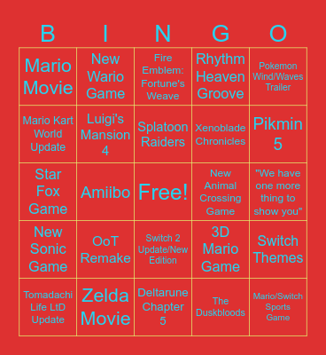 Nintendo Direct 09.06.26 Bingo Card
