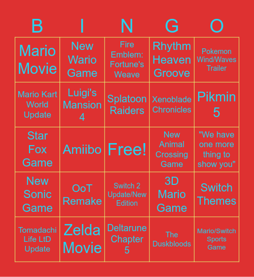 Nintendo Direct 09.06.26 Bingo Card