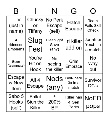 DbD Bingo Card