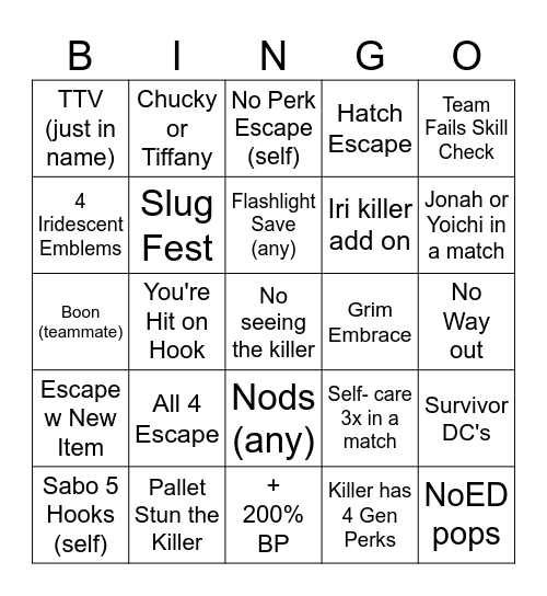 DbD Bingo Card