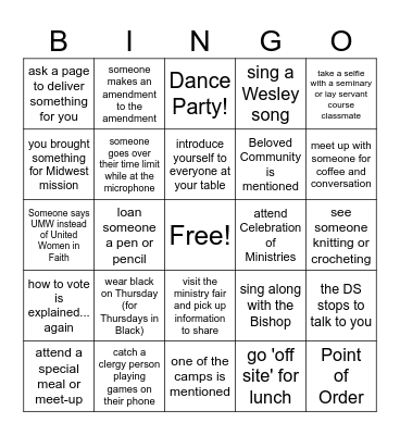 Iowa Annual Conference Bingo Card