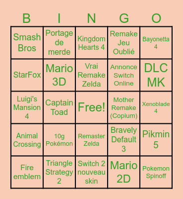 Nintendo Direct 9 juin 2026 Bingo Card