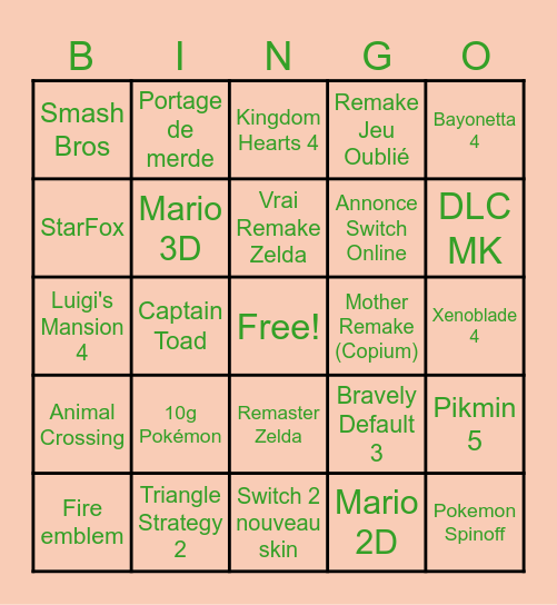 Nintendo Direct 9 juin 2026 Bingo Card