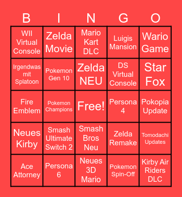 Nintendo Direct Juni 2026 Bingo Card