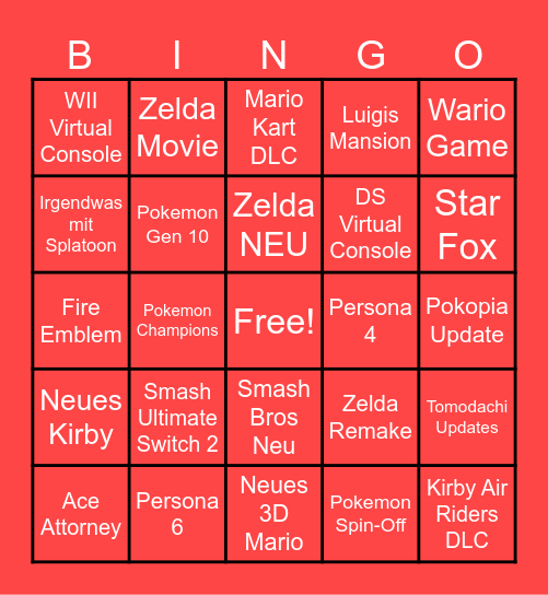 Nintendo Direct Juni 2026 Bingo Card
