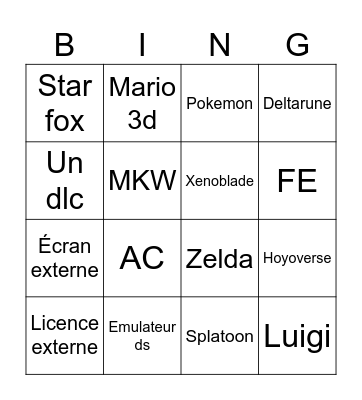 Nintendo Direct Juin 2026 Bingo Card