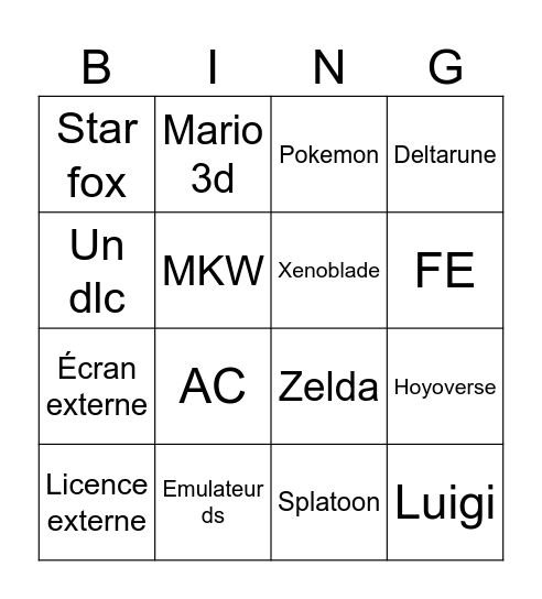 Nintendo Direct Juin 2026 Bingo Card