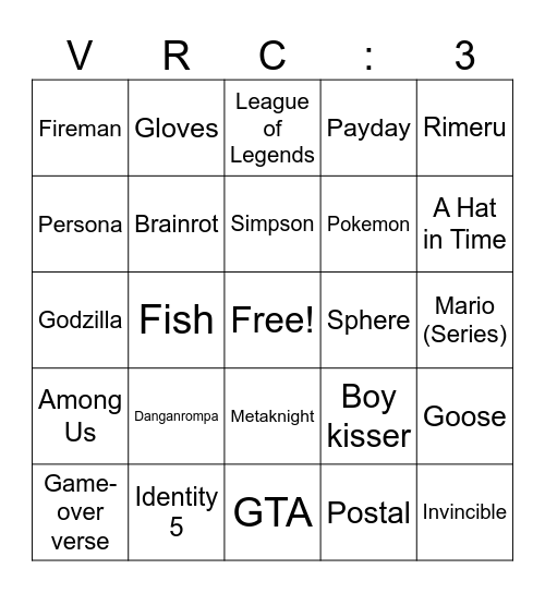 VRC Avatar Bingo Card