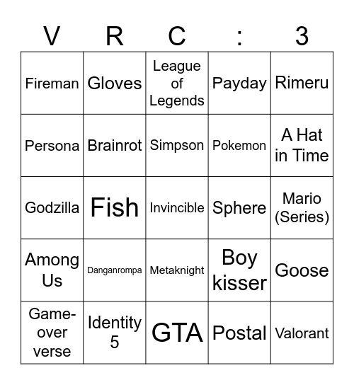 VRC Avatar Bingo Card