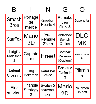 Nintendo Direct 9 juin 2026 Bingo Card