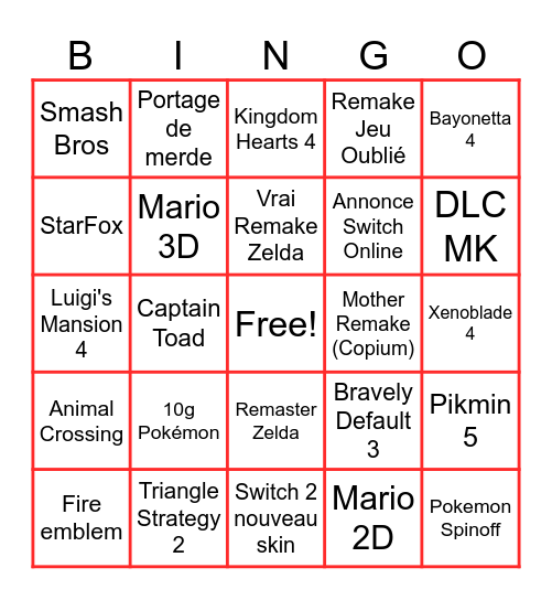 Nintendo Direct 9 juin 2026 Bingo Card