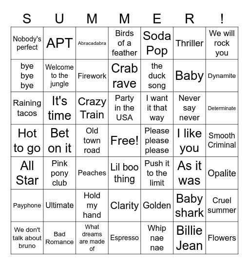 Music Bingo! Bingo Card