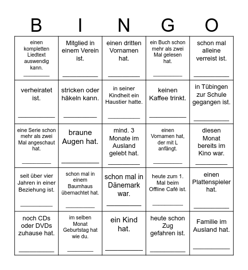 Finde jemanden, der*die... Bingo Card