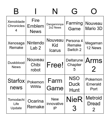 Nintendo Direct Bingo Card