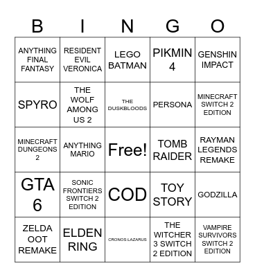 09.06.2026 NINTENDO DIRECT Bingo Card