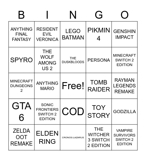09.06.2026 NINTENDO DIRECT Bingo Card