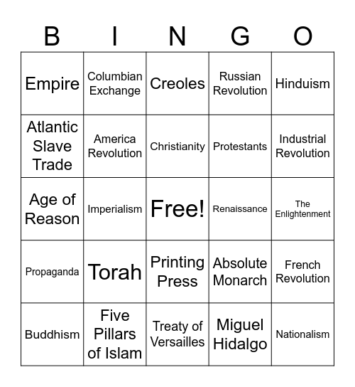 Final Exam Bingo Card