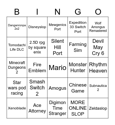 Shmentendo Direct Bingo Card