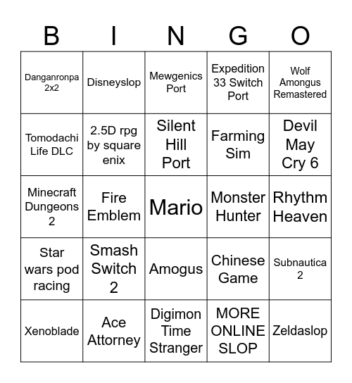 Shmentendo Direct Bingo Card
