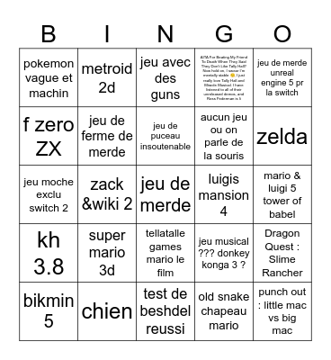 bingo nintendo Bingo Card