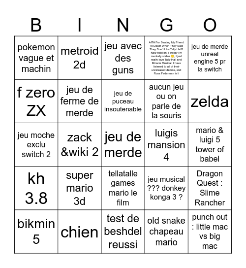bingo nintendo Bingo Card