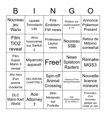 Nintendo Direct 09/06/2026 Bingo Card