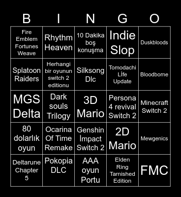Nintendo Direct Bingo Card