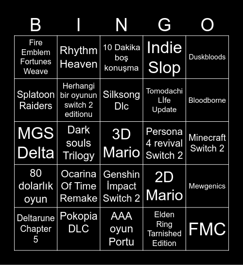 Nintendo Direct Bingo Card