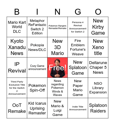 Nintendo Direct 6/9/2026 Bingo Card
