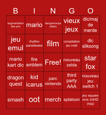 nintendo Bingo Card