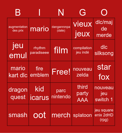 nintendo Bingo Card