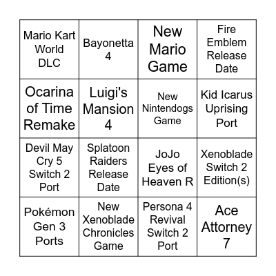 Nintendo Direct 9/6/26 Bingo Card