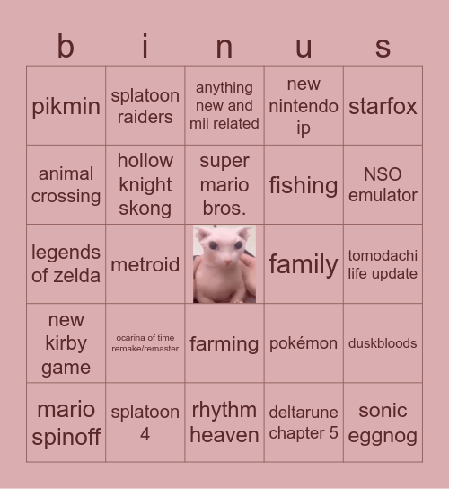 bingus board Bingo Card
