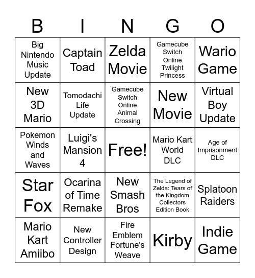 June 2026 Nintendo Direct Bingo Card