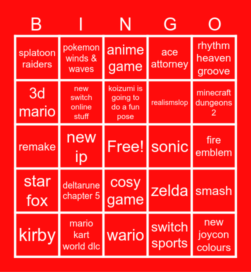 nintendo direct Bingo Card