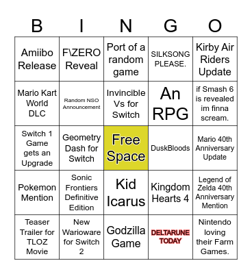 Nintendo Switch Direct 09 / 06 / 26 Bingo Card
