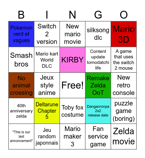 NINTENDO DIRECT Bingo Card