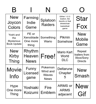 Nintendo Direction Jun 9 Bingo Card